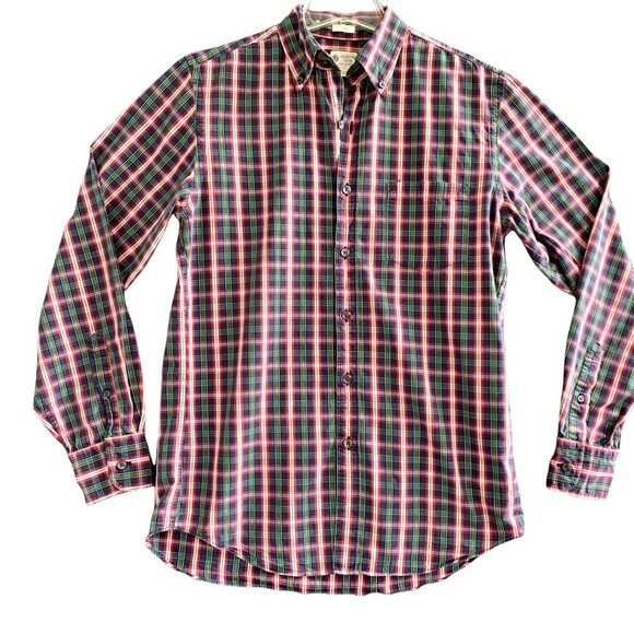 J Crew Plaid Button Up Shirt Men Small Tailored Green Plaid Long Sleeve Casual - Picture 1 of 11
